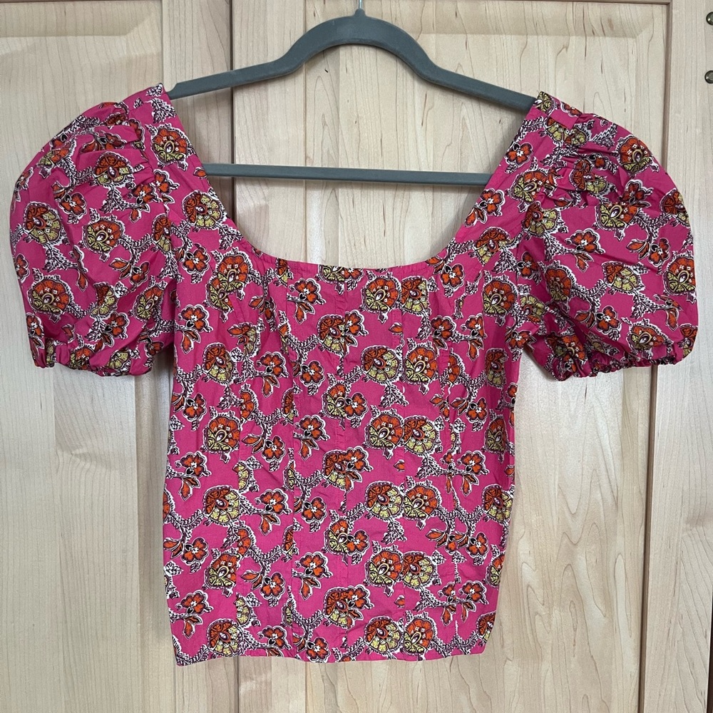 J. Crew Puff-sleeve squareneck top in Ratti® pink blooms print